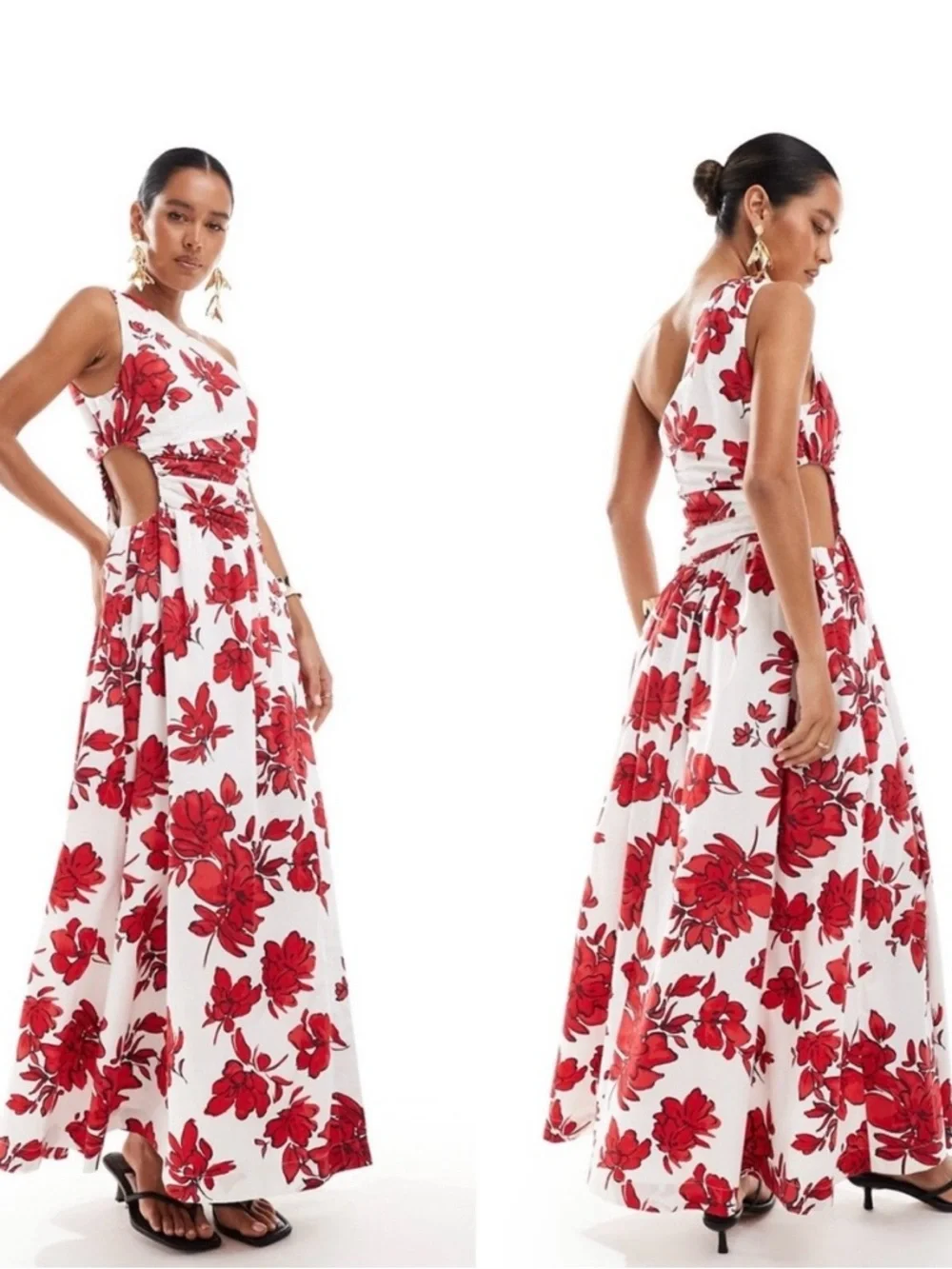 Abercrombie & Fitch White Maxi Dress with Red Floral Print